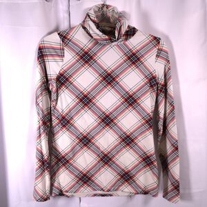 Talbots White Argyle Plaid Turtleneck Long Sleeve Tee Womens‎ XS